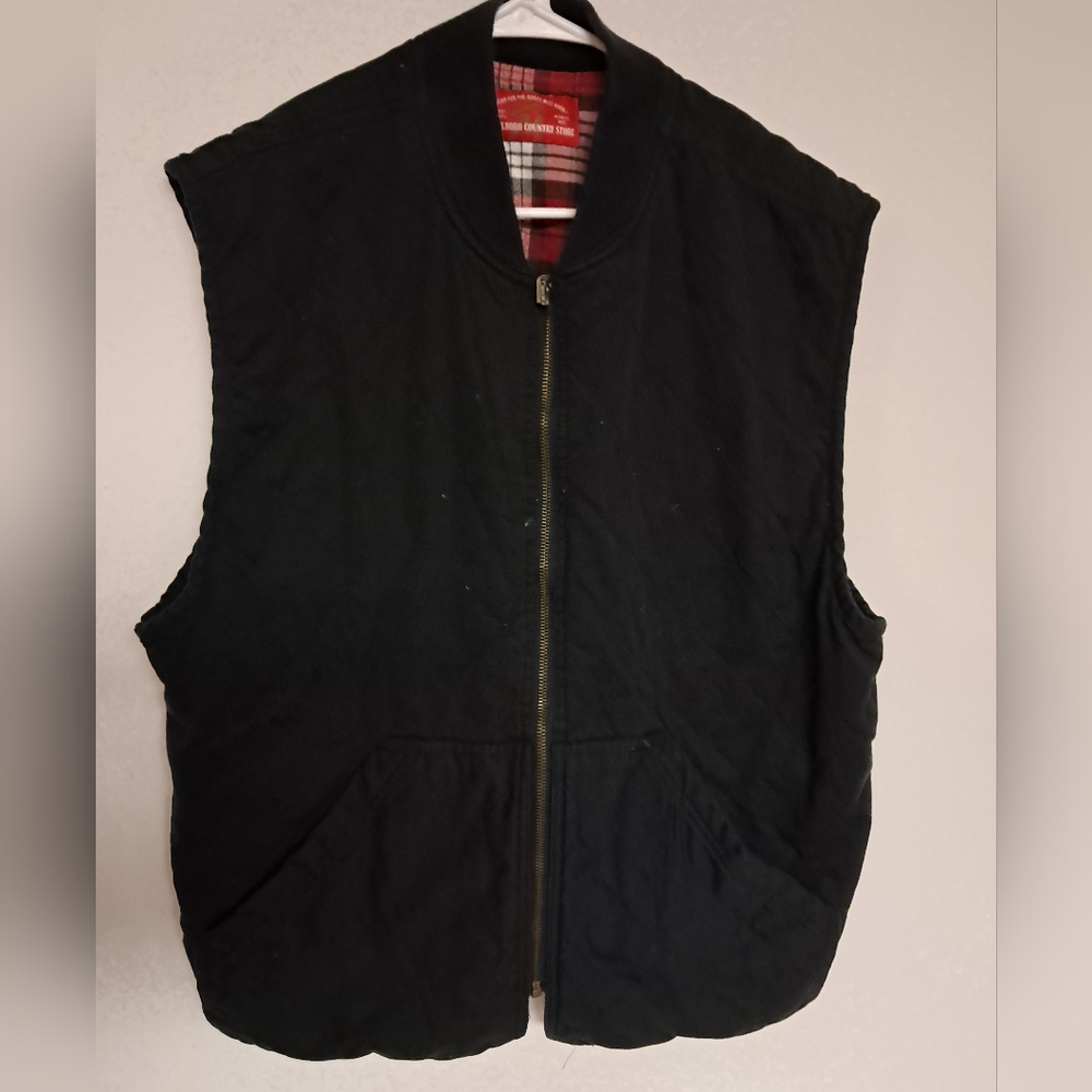 VTG 80s 90s Marlboro Country Store Reversible Quilted Vest Solid Plaid MED EUC